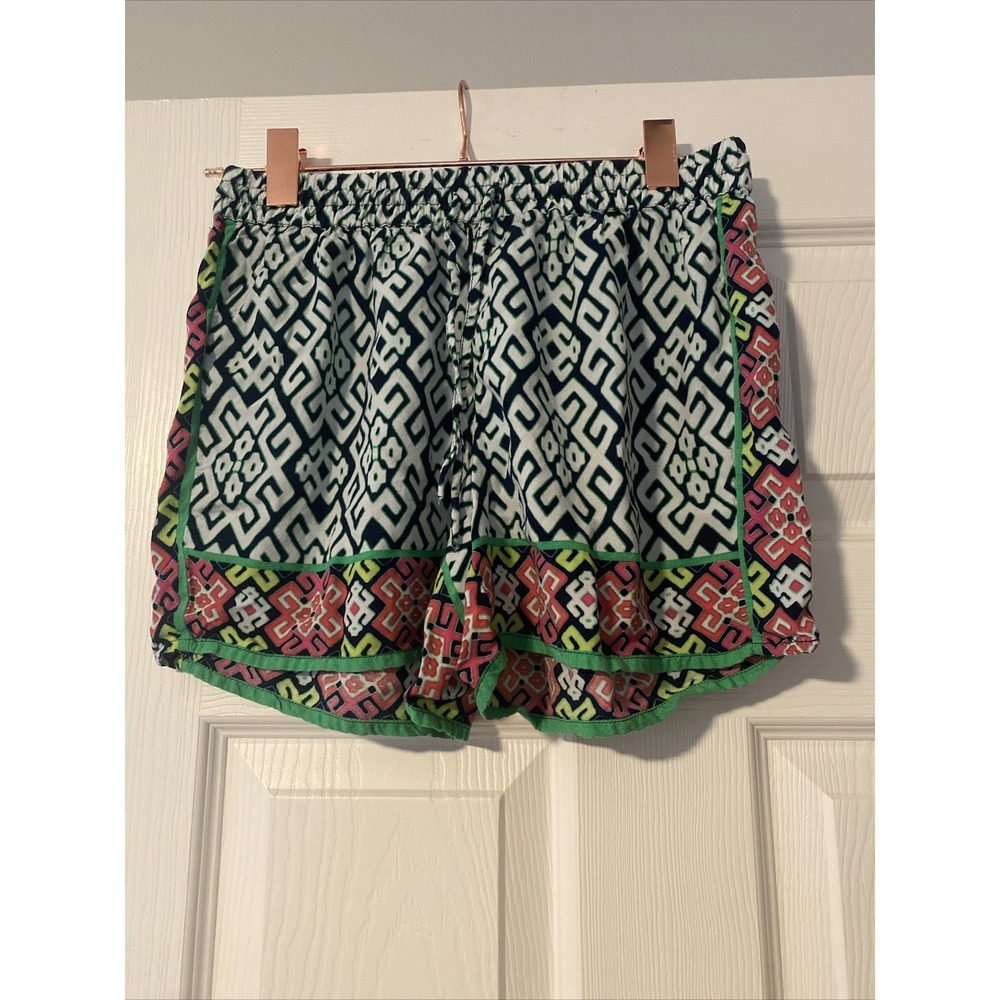 Crown & Ivy Green Navy White Geometric Pattern Pull On Shorts Womens Size XS